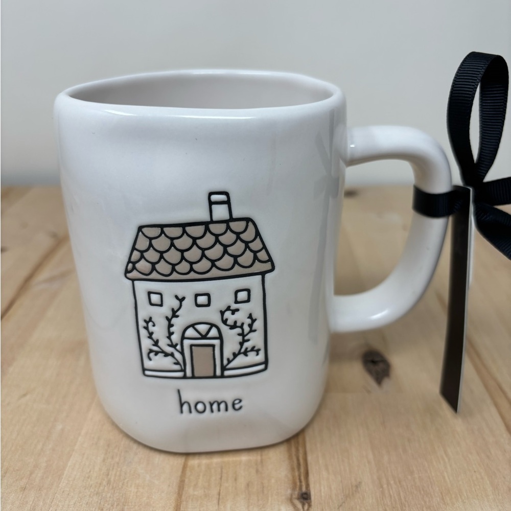 Rae Dunn HOME Mug White Ceramic with Etched Decor Black Lettering New